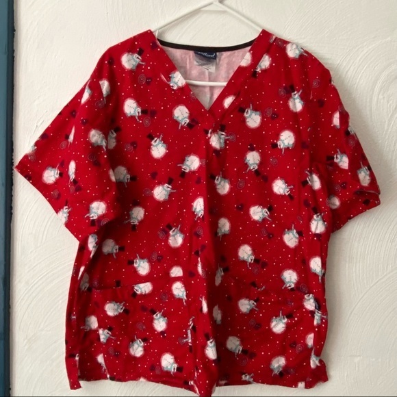 Tafford Size XL Women’s Snowman  Red‎ Scrub Top Christmas - Picture 1 of 7